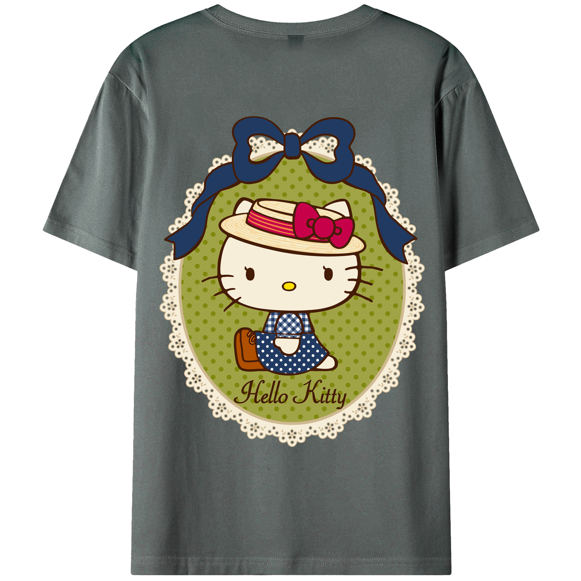 （画像用） Hello Kitty ハローキティ 綿100％ メンズ半袖Tシャツ（バックプリント） 通気性